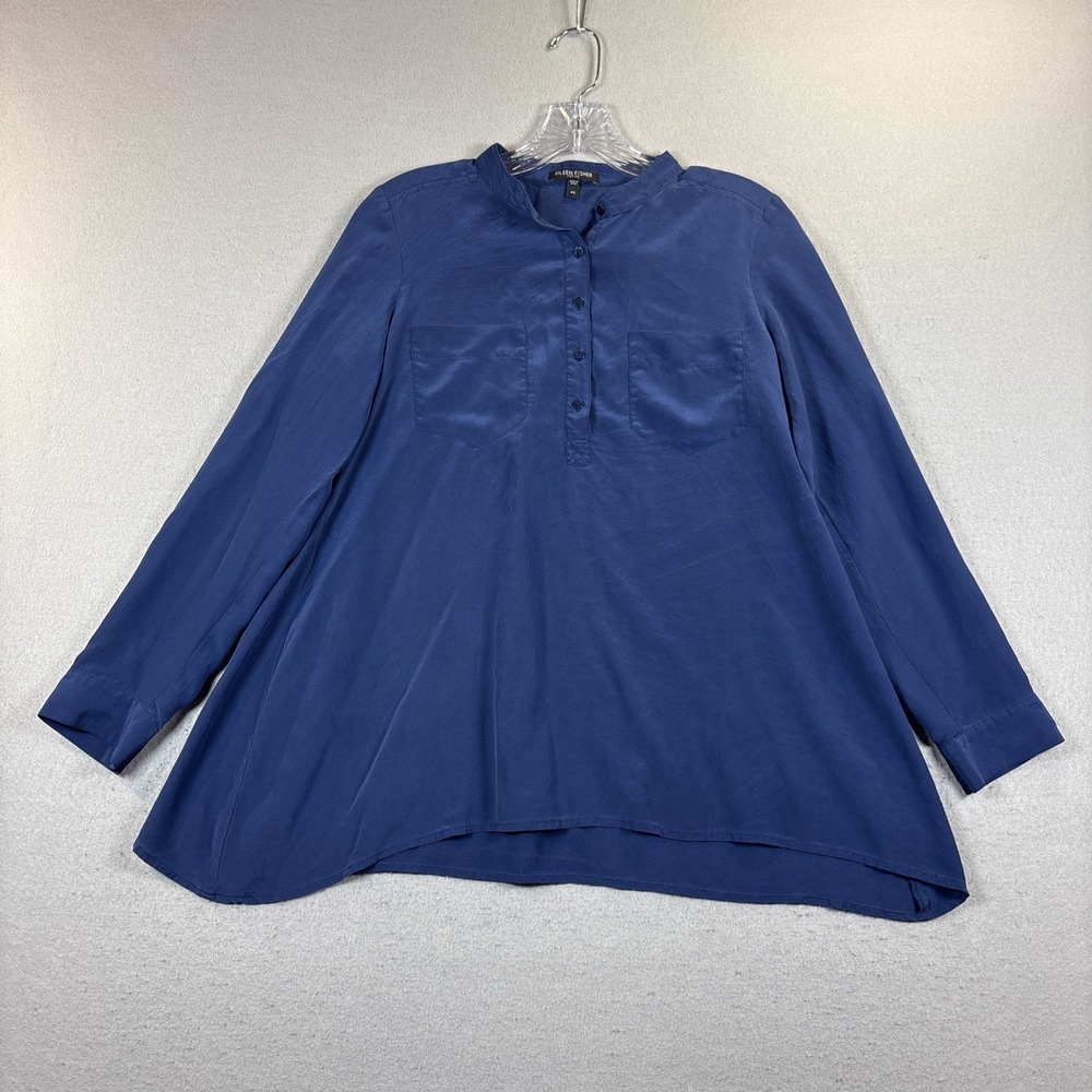Eileen Fisher Lightweight Top Women's Tunic Royal Blue Shirt PS 100% Silk